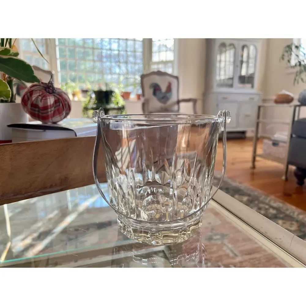 Vintage Glass Ice Bucket with Silver Handle, Barware Made in Italy